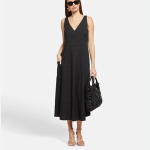 VINCE NWT $445 Relaxed V-Neck Pocketed Dress in Black XXS‎